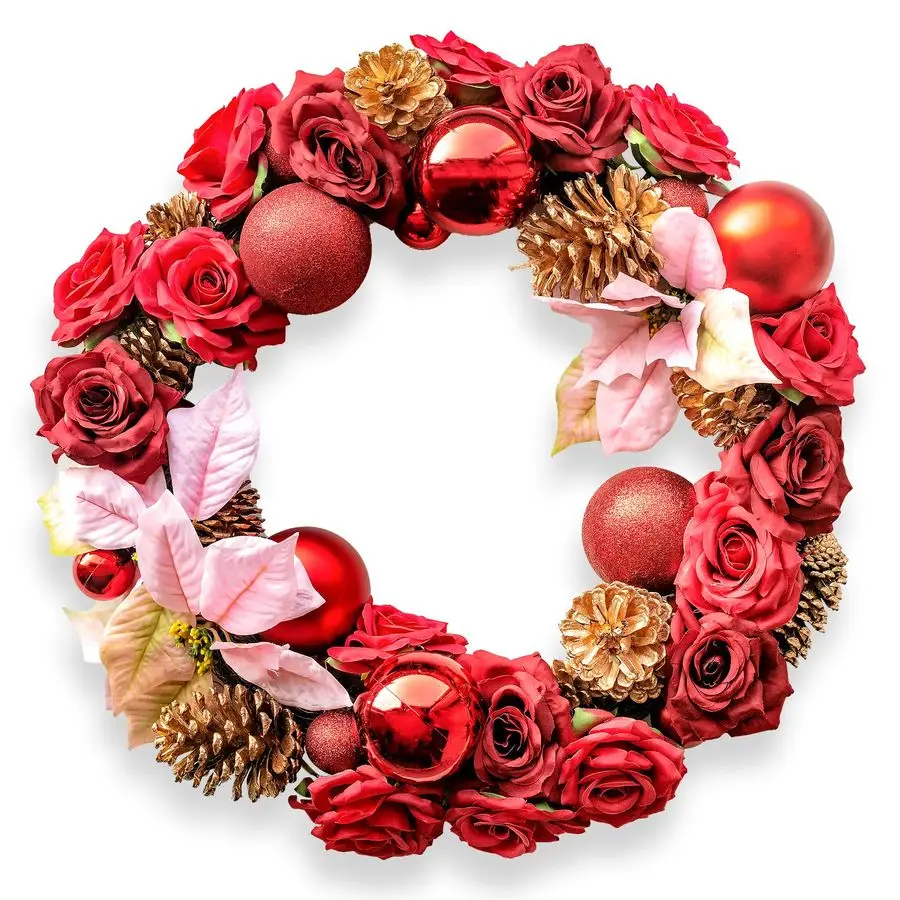 Венок на дверь, 24 красные розы, еловые шишки и рождественские шары, готические украшения на День святого Валентина
Венок на дверь, 24 красные розы, еловые шишки и рождественские шары, готические украшения на День святого Валентина