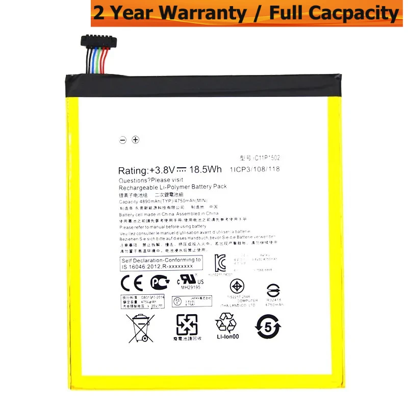 Аккумуляторная батарея C11P1502 для ASUS ZenPad 10 Z300CL Z300CG P01T Z300C Z300M P023 4890 мАч 10,1 аккумулятор
Аккумуляторная батарея C11P1502 для ASUS ZenPad 10 Z300CL Z300CG P01T Z300C Z300M P023 4890 мАч 10,1 аккумулятор