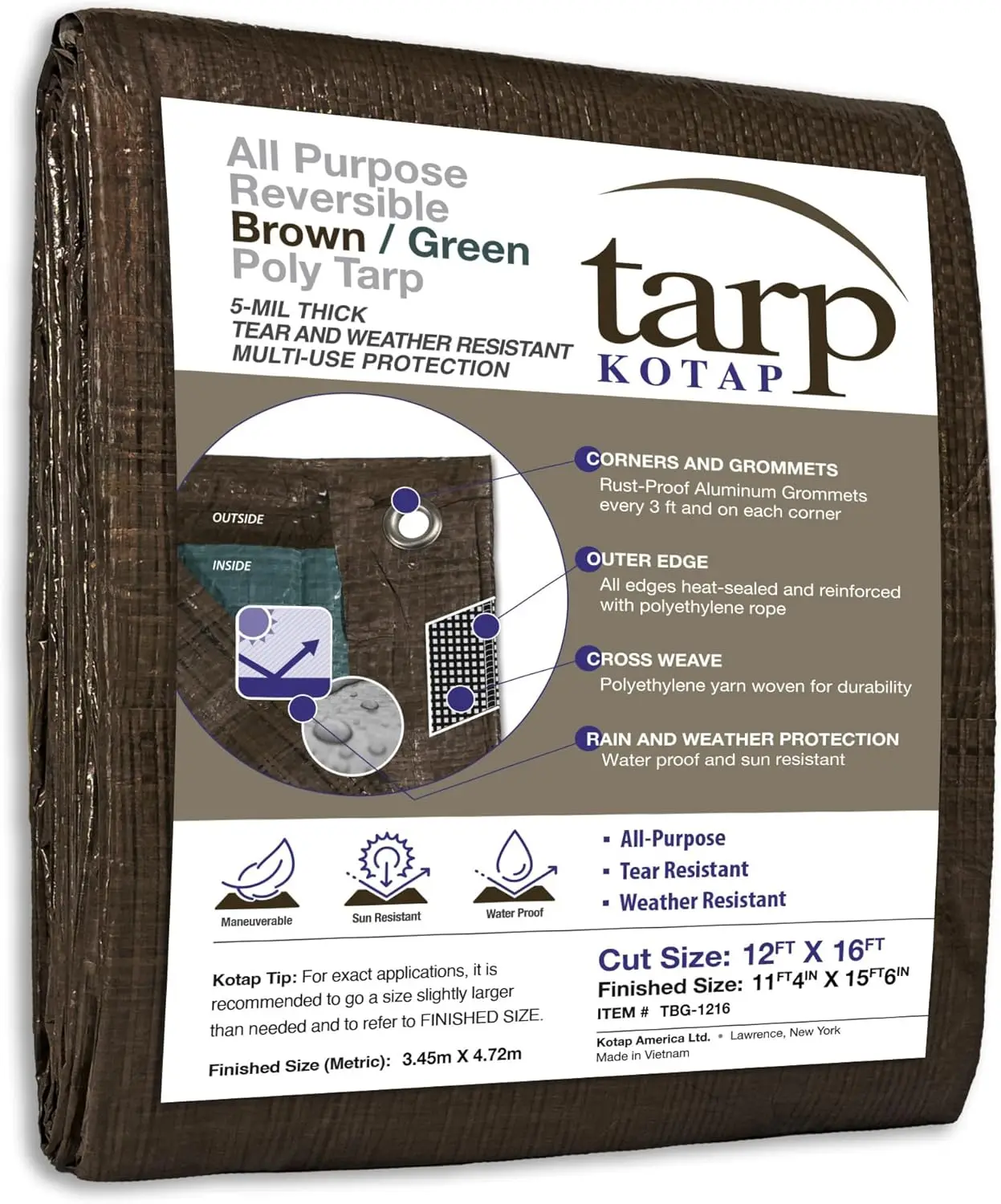12 x 16 Ft. Waterproof Poly Tarp, 5-mil Thick, Reversible Brown/Green for Camping & Outdoor Protection
12 x 16 Ft. Waterproof Poly Tarp, 5-mil Thick, Reversible Brown/Green for Camping & Outdoor Protection
