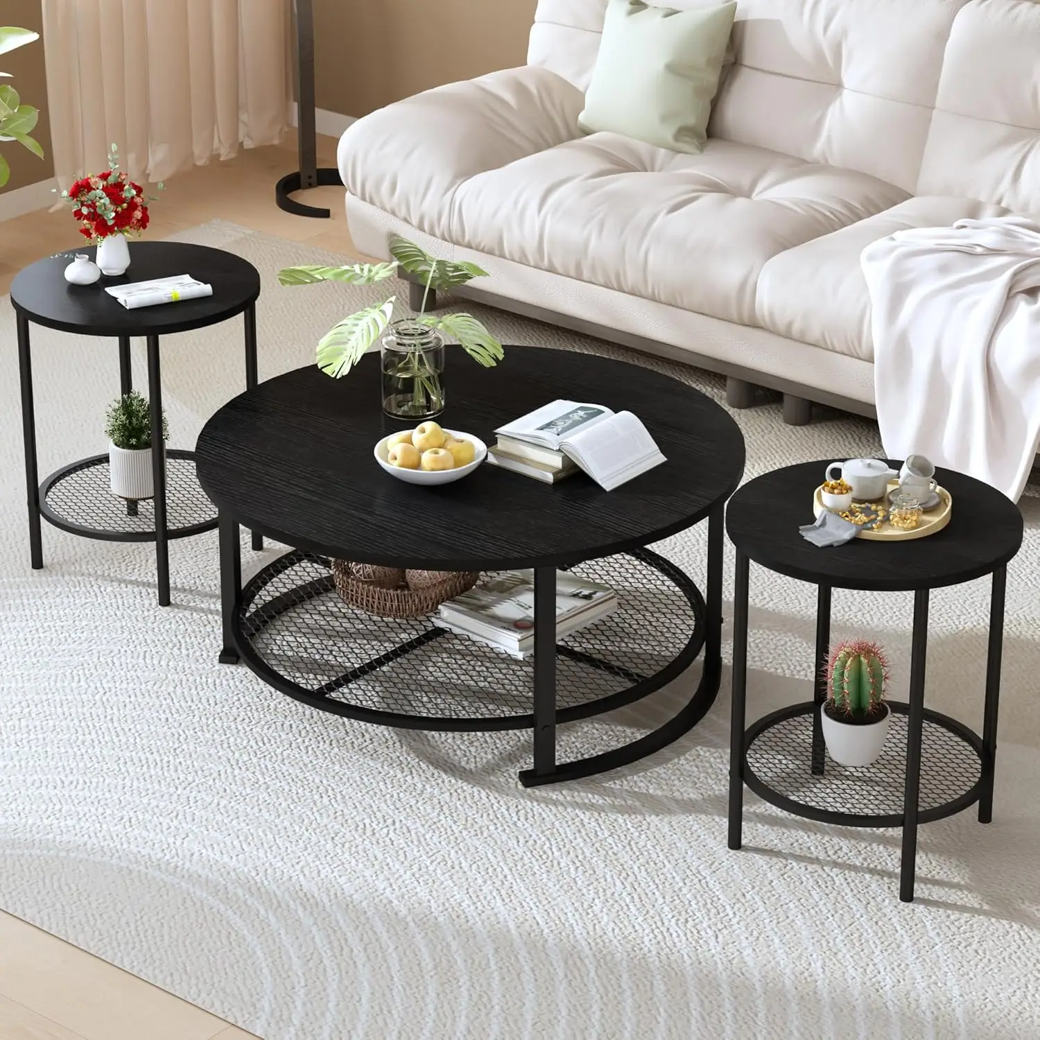 3 Pieces Black Coffee Tables for Living Room Table Sets, Round Wooden Coffee Table 3-Piece, Coffee and End Tables, Customized
3 Pieces Black Coffee Tables for Living Room Table Sets, Round Wooden Coffee Table 3-Piece, Coffee and End Tables, Customized