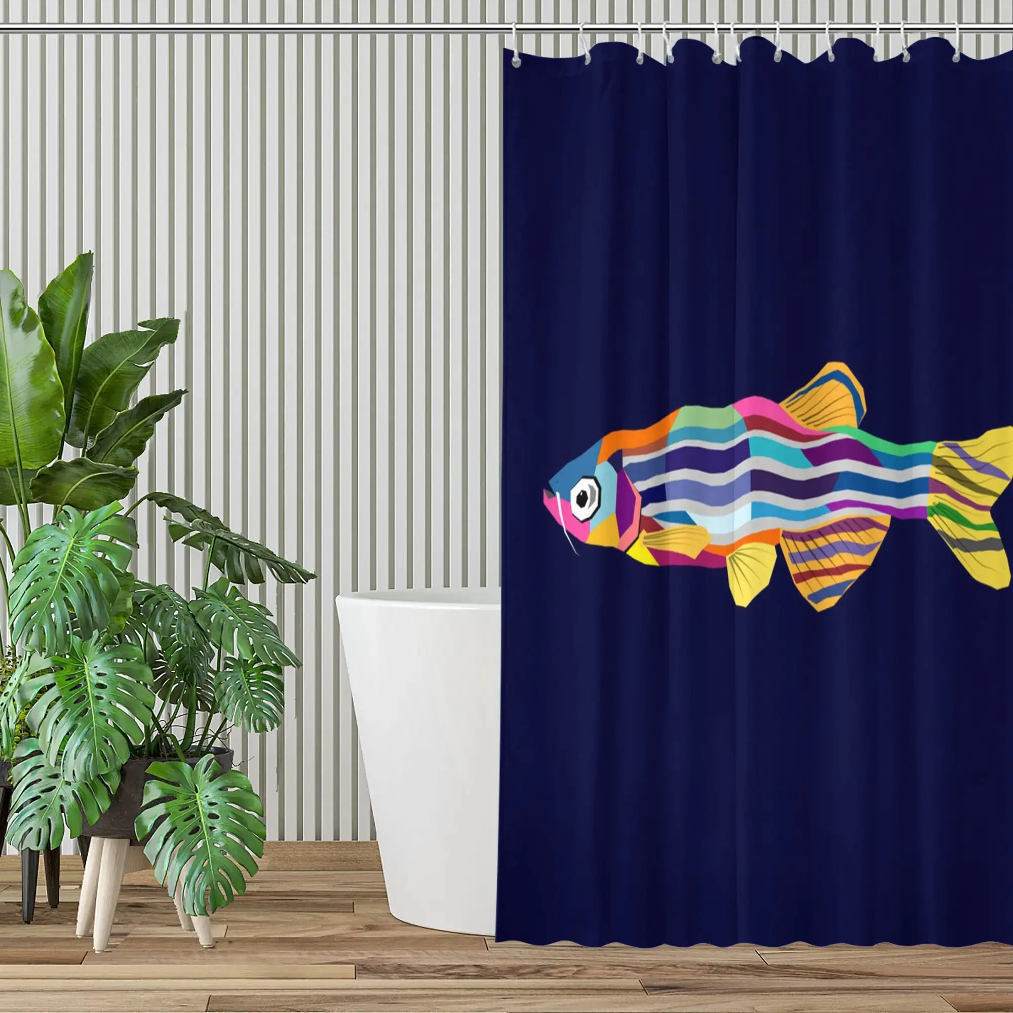 Colorful Fish Shower Curtain, Rainbow Striped Fish Print, Navy Blue Background, Kids Bathroom Decor, Waterproof Polyester Bath
Colorful Fish Shower Curtain, Rainbow Striped Fish Print, Navy Blue Background, Kids Bathroom Decor, Waterproof Polyester Bath