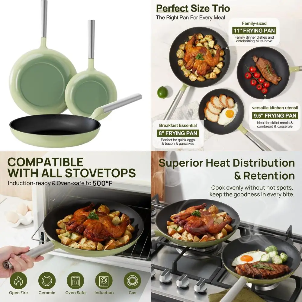 Набор из 3-х чугунных сковородок с титановым эмалевым покрытием, 8, 9.5, 11 дюймов, подходит для всех типов плит, можно мыть в посудомоечной машине и использовать в духовке.
Набор из 3-х чугунных сковородок с титановым эмалевым покрытием, 8, 9.5, 11 дюймов, подходит для всех типов плит, можно мыть в посудомоечной машине и использовать в духовке.