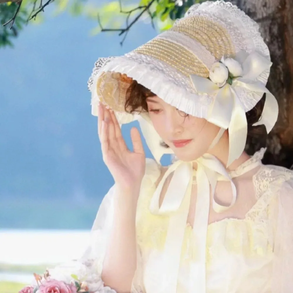 French Rural style Lolita Straw Hat Ruffle Lace Ribbon Bow Girl Sun Hat With Strap Ribbon Flower Handmade Flat Top Hat
French Rural style Lolita Straw Hat Ruffle Lace Ribbon Bow Girl Sun Hat With Strap Ribbon Flower Handmade Flat Top Hat