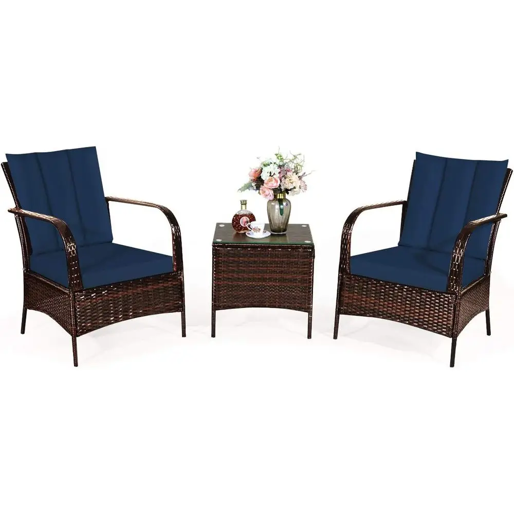 3-Piece Outdoor Rattan Furniture Set with Coffee Table and 2 Cushions for Patio, Porch, and Garden in Navy Blue
3-Piece Outdoor Rattan Furniture Set with Coffee Table and 2 Cushions for Patio, Porch, and Garden in Navy Blue