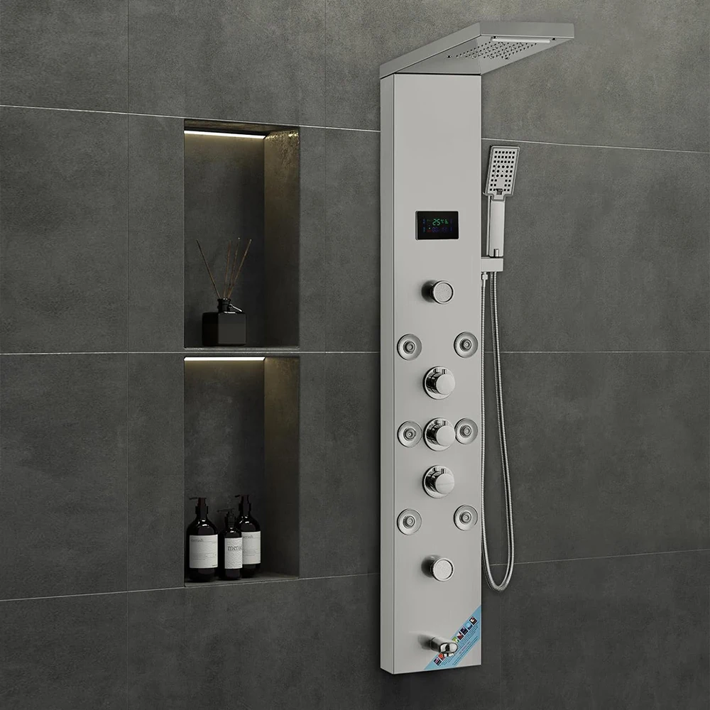 Rainfall Waterfall w/ Handheld Spray Body Massage Jets Digital Temperature Display Shower Column Torayvino Shower Panel System
Rainfall Waterfall w/ Handheld Spray Body Massage Jets Digital Temperature Display Shower Column Torayvino Shower Panel System