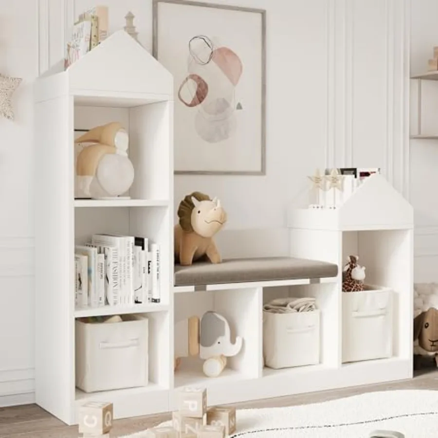 Книжная полка IDEALHOUSE с уголоком для чтения, книжный шкаф шириной 47,75 дюйма, органайзер для хранения игрушек на 6 кубиков, подушка для сиденья, деревянная скамейка для хранения P
Книжная полка IDEALHOUSE с уголоком для чтения, книжный шкаф шириной 47,75 дюйма, органайзер для хранения игрушек на 6 кубиков, подушка для сиденья, деревянная скамейка для хранения P