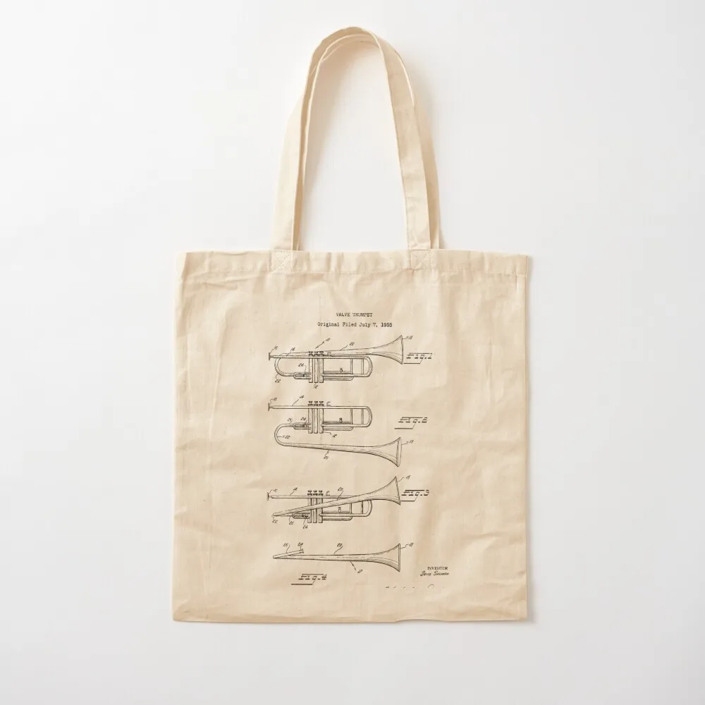 Valve Trumpet 1960 Patent - Black Tote Bag Cloth bag Fabric bag handbag Canvas Tote
Valve Trumpet 1960 Patent - Black Tote Bag Cloth bag Fabric bag handbag Canvas Tote