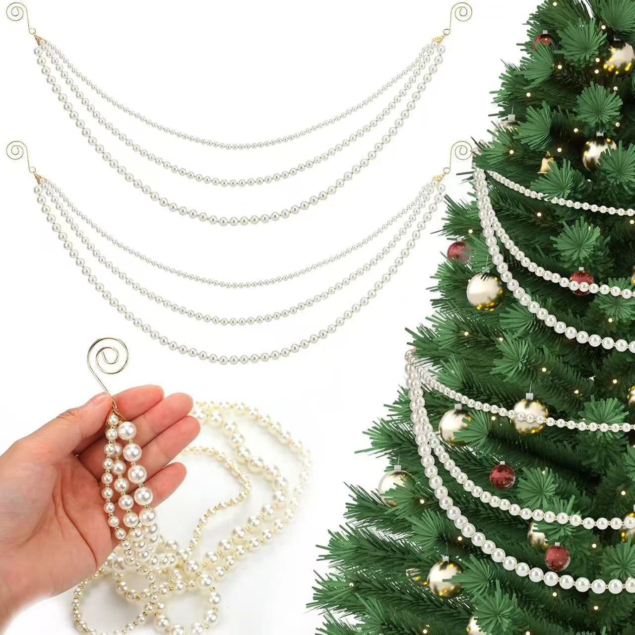 2pcs 3-Layer Christmas Pearl Garland 19in White Acrylic Pearl Christmas Tree Hanging Ornaments for Xmas Wedding Party Decor
2pcs 3-Layer Christmas Pearl Garland 19in White Acrylic Pearl Christmas Tree Hanging Ornaments for Xmas Wedding Party Decor