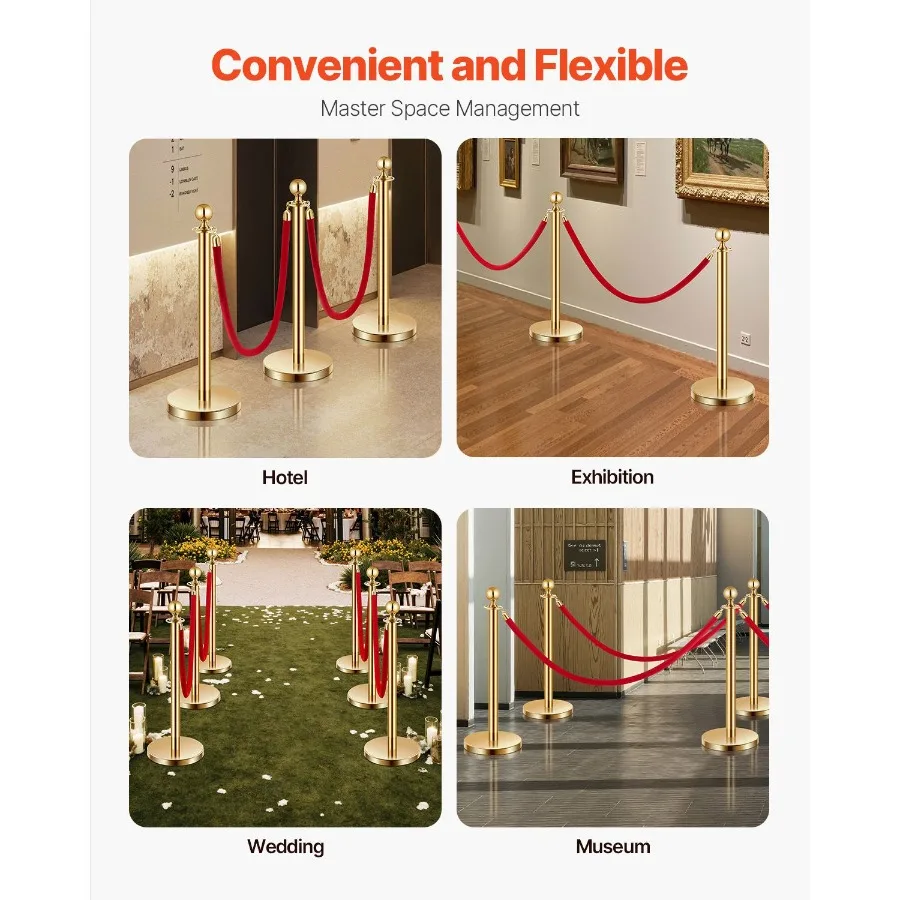 Stanchions and Velvet Ropes 6Pcs Hollow Base with Stainless Steel Post Gold Stanchions 4 Red Velvet Ropes Crowd Control Barrier
Stanchions and Velvet Ropes 6Pcs Hollow Base with Stainless Steel Post Gold Stanchions 4 Red Velvet Ropes Crowd Control Barrier