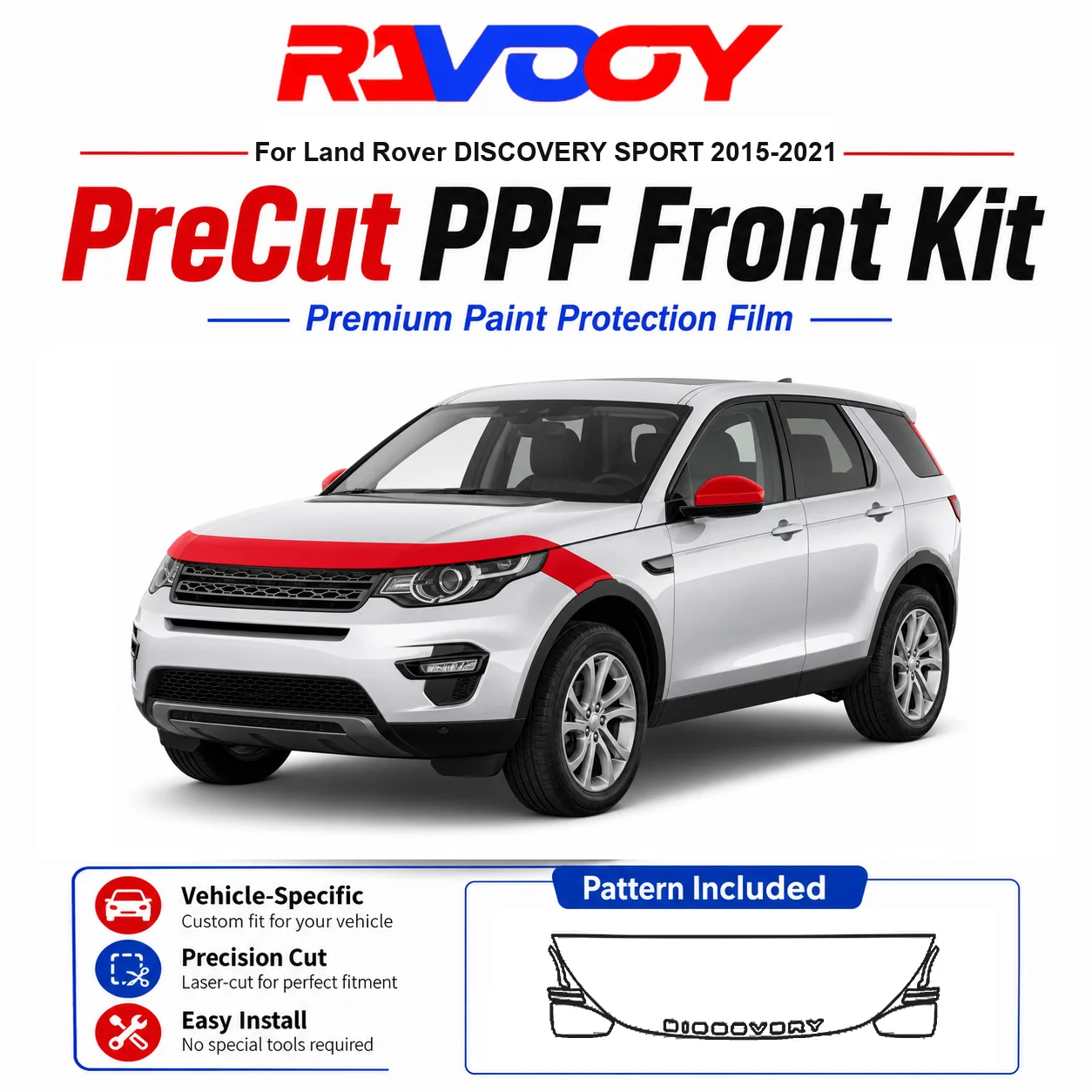8.5mil TPU Precut PPF Kit For Land Rover DISCOVERY SPORT 2015-2021 - Hood, Fenders & Mirror Set - Self-Healing Clear Bra Film
8.5mil TPU Precut PPF Kit For Land Rover DISCOVERY SPORT 2015-2021 - Hood, Fenders & Mirror Set - Self-Healing Clear Bra Film