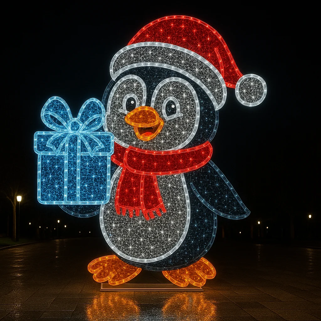 2D LED Penguin With Gift Box Light Decoration For Christmas Outdoor Metal Frame Motif With Rope Lights
2D LED Penguin With Gift Box Light Decoration For Christmas Outdoor Metal Frame Motif With Rope Lights