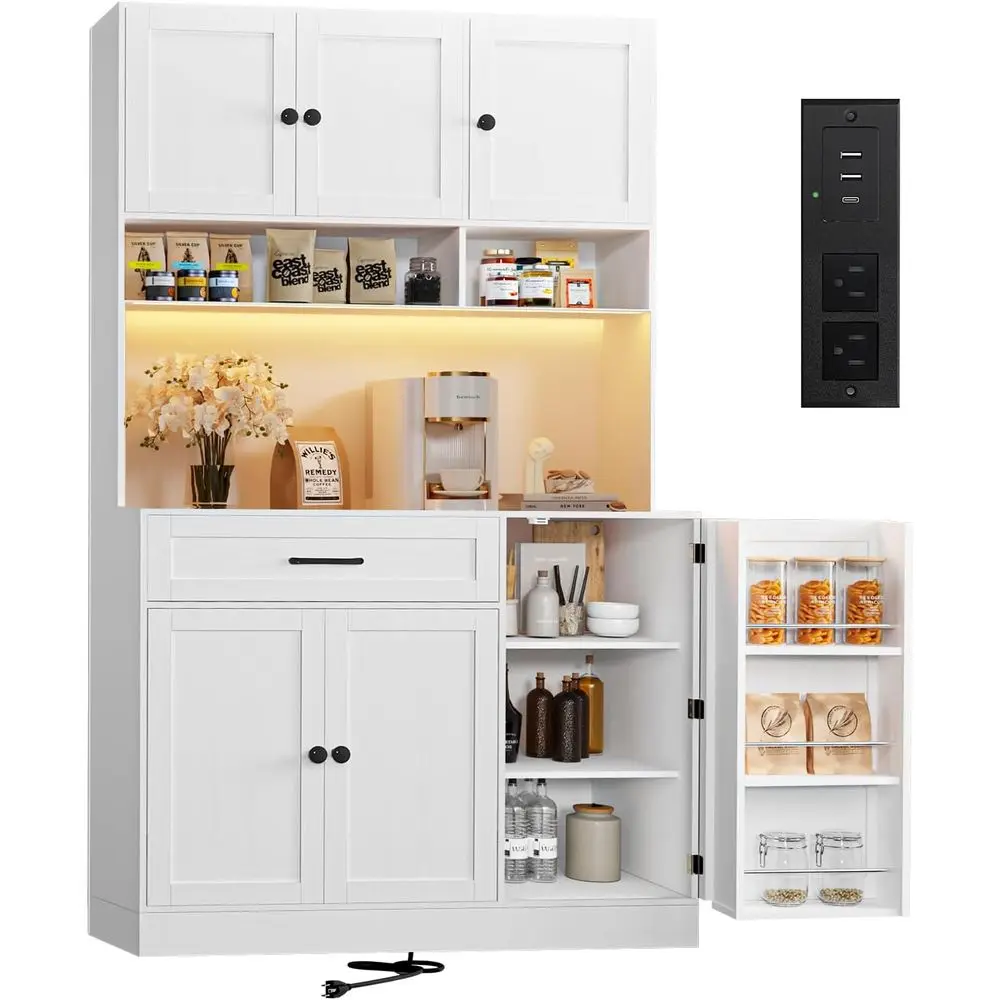 72" Kitchen Pantry Cabinet with LED Light and Charging Station Tall Pantry Storage Cabinet with Adjustable Shelves and Door Shel
72" Kitchen Pantry Cabinet with LED Light and Charging Station Tall Pantry Storage Cabinet with Adjustable Shelves and Door Shel