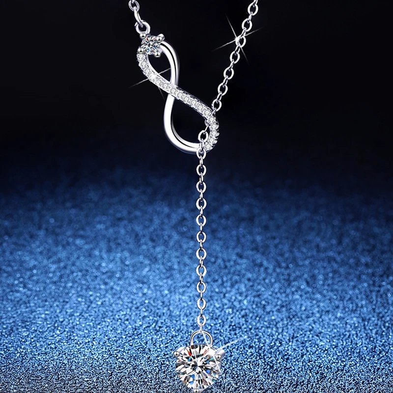 Pure silver s925 necklace with moissanite 1 carat, 8-shaped tassel infinite symbol pendant, fashionable accessory
Pure silver s925 necklace with moissanite 1 carat, 8-shaped tassel infinite symbol pendant, fashionable accessory