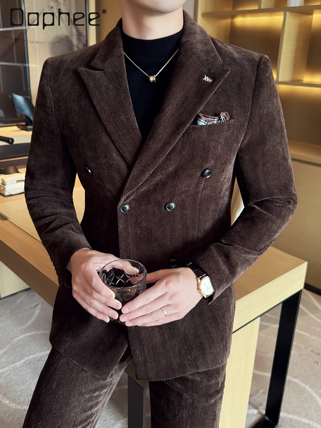 Autumn Winter Chenille Double-Breasted Black Coffee Color Blazer Business Casual Versatile Slim Fit High-End Green Suit Set
Autumn Winter Chenille Double-Breasted Black Coffee Color Blazer Business Casual Versatile Slim Fit High-End Green Suit Set