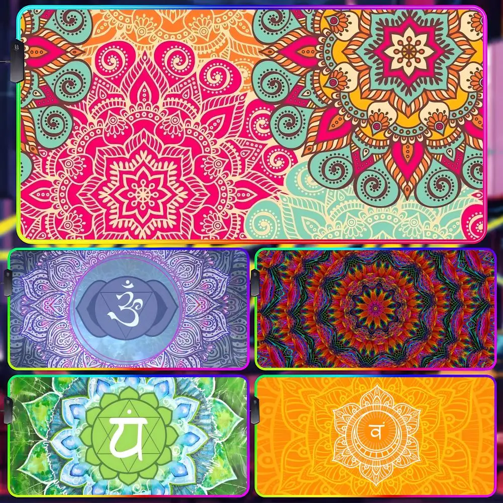 Mandala Chakra Mouse Pad Gamer Luminescence Led Mouse Pad Gaming Table Rgb Deskmat Keyboard Pc Mousepad