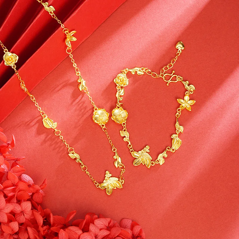 Luxury 24K 9999 Pure Gold real gold Women's Flower Bracelet Flower Pendant Necklace
Luxury 24K 9999 Pure Gold real gold Women's Flower Bracelet Flower Pendant Necklace