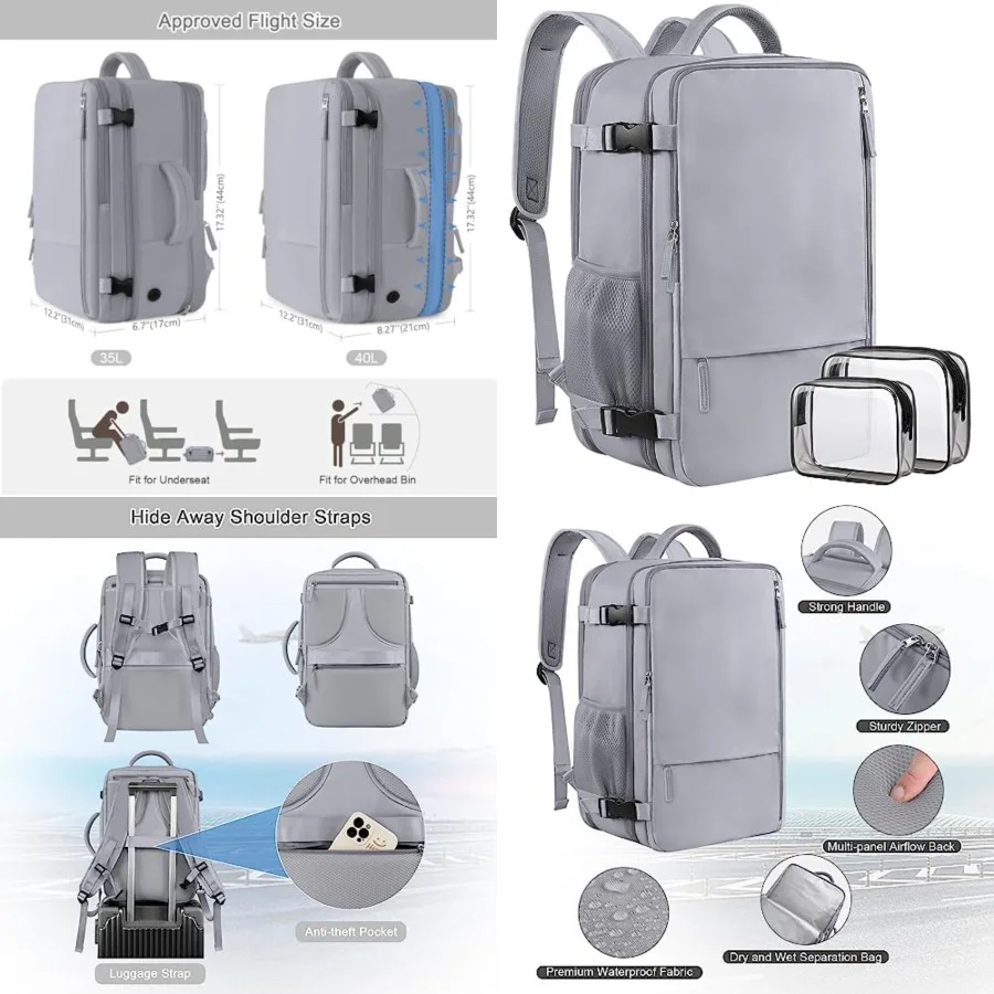 Travel Backpack for Women and Men, 40L Carry-On, 17-Inch Laptop, Waterproof, College Bookbag, Flight Approved
Travel Backpack for Women and Men, 40L Carry-On, 17-Inch Laptop, Waterproof, College Bookbag, Flight Approved