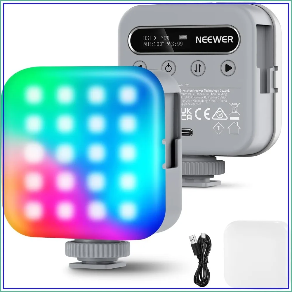 360° Full RGB Mini LED Camera Light, CRI96+ 2500-9000K 18 Scenes, 2000mAh Rechargeable for Selfie/Tripod Photography
360° Full RGB Mini LED Camera Light, CRI96+ 2500-9000K 18 Scenes, 2000mAh Rechargeable for Selfie/Tripod Photography
