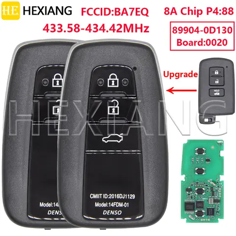 HE BA7EQ 433.58-434.42MHz P4:88 8AChip 89904-0D130 Proximity Car Remote Key For Toyota Yaris Auris 2014-2016 Hybrid Camry