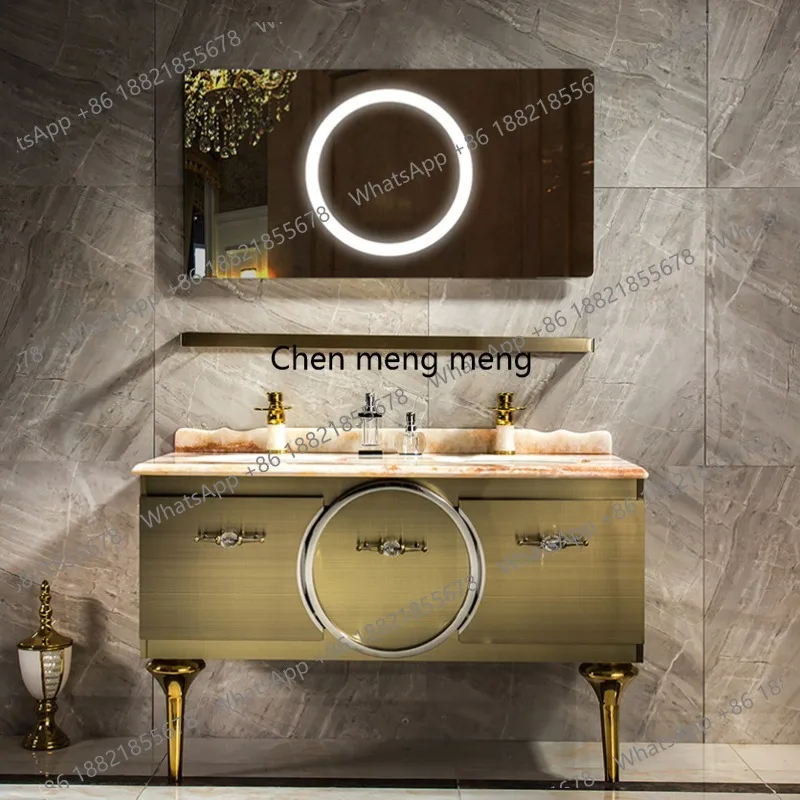 Light luxury stainless steel bathroom cabinet, bathroom washbasin, wabi sandy wind, golden double basin, marble floor
Light luxury stainless steel bathroom cabinet, bathroom washbasin, wabi sandy wind, golden double basin, marble floor
