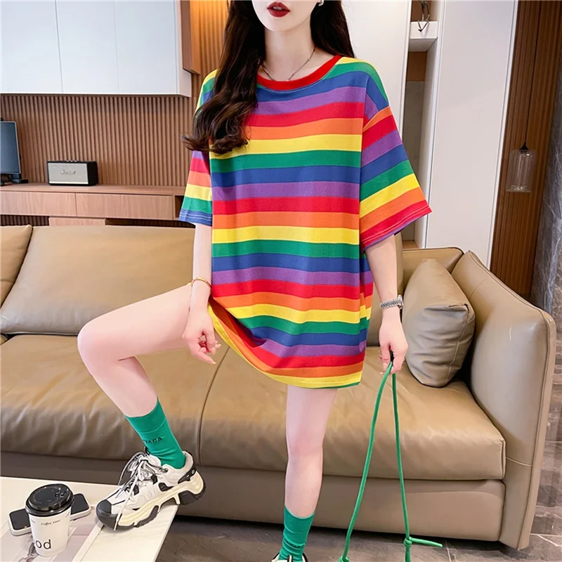 Свободная женская футболка ort Sve средней длины в Корейском стиле, летний новый модный студенческий топ, одежда большого размера Fem
Свободная женская футболка ort Sve средней длины в Корейском стиле, летний новый модный студенческий топ, одежда большого размера Fem