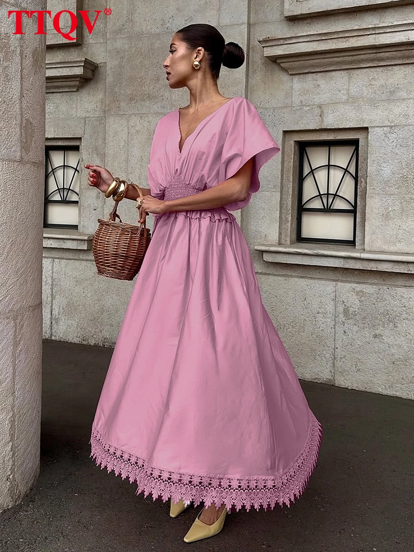 TTQV Sexy Loose Pink Cotton Womens Dresses Summer V-Neck Short Sleeve Ankle Length Dress Elegant Classic High Waist Female Dress
TTQV Sexy Loose Pink Cotton Womens Dresses Summer V-Neck Short Sleeve Ankle Length Dress Elegant Classic High Waist Female Dress