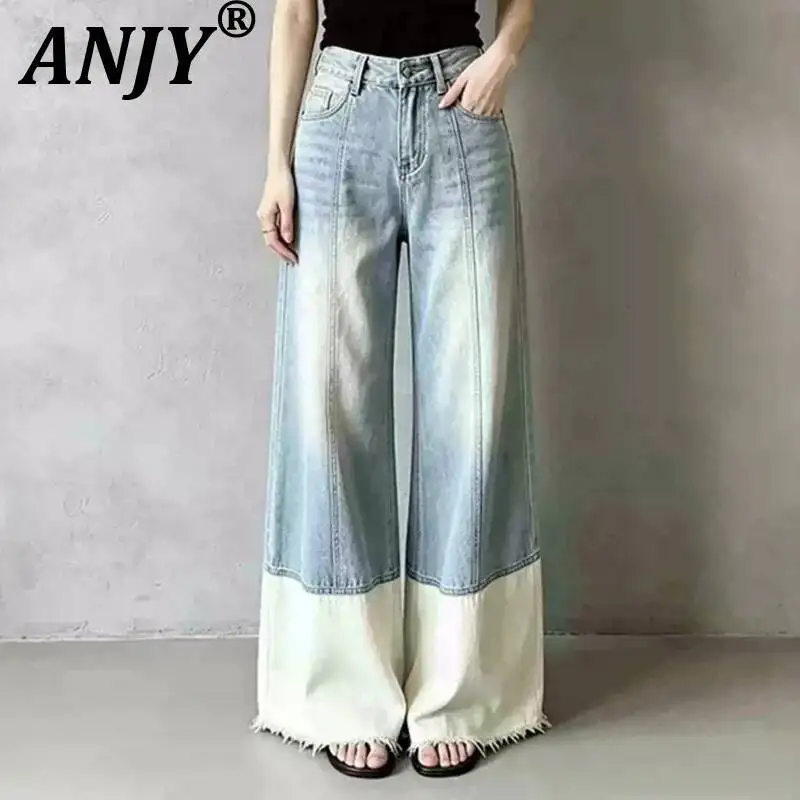 ANJY Spring Autumn New Women Washed Distressed Loose Chic Tide Patchwork Design Jeans Vintage Casual Wide Leg Denim Pants A24289
ANJY Spring Autumn New Women Washed Distressed Loose Chic Tide Patchwork Design Jeans Vintage Casual Wide Leg Denim Pants A24289