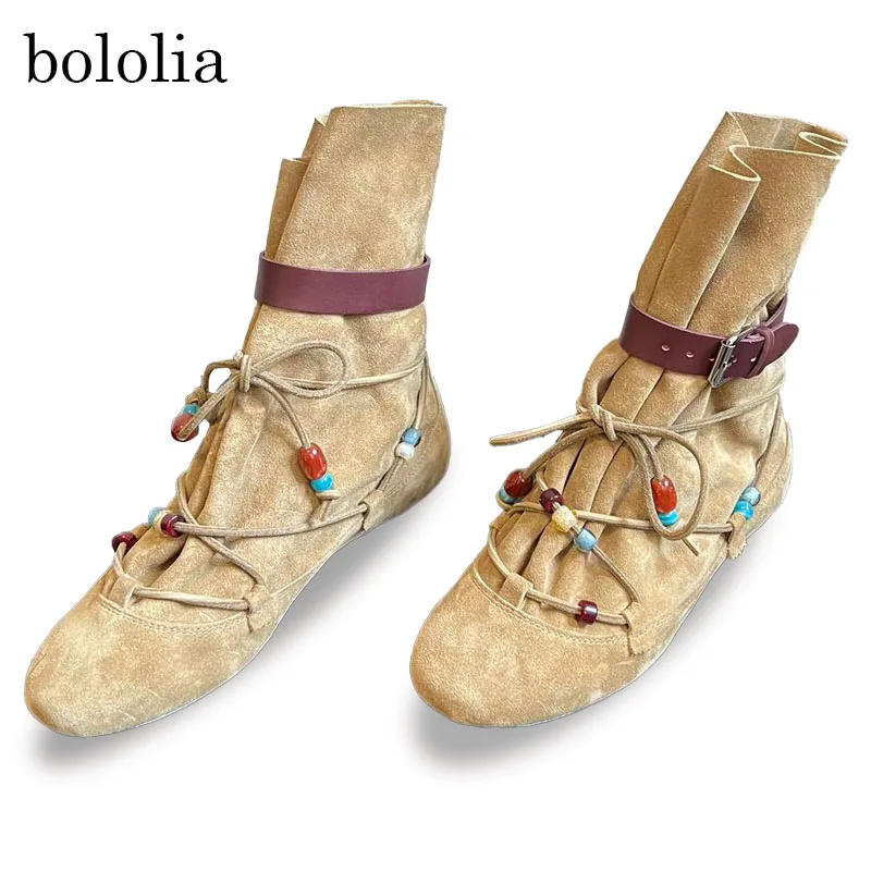 High Quality Suede Leather Boots Woman Round Toe Cross-tied Flat Heels Motorcycle Boots Woman Slip On Roma Boots
High Quality Suede Leather Boots Woman Round Toe Cross-tied Flat Heels Motorcycle Boots Woman Slip On Roma Boots