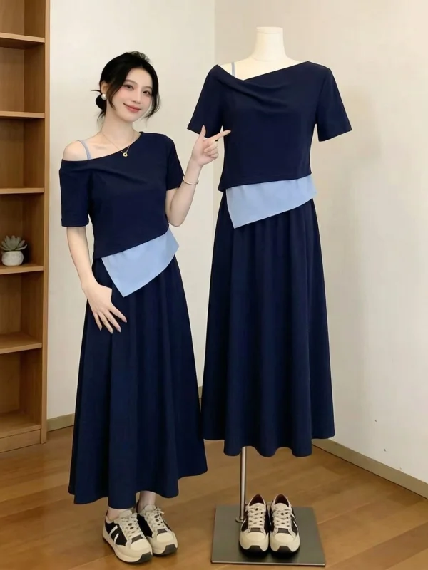 plus Size Women's Spring Summer Trendy Blue Two-Piece Set Short Sleeve High Waist Long Skirt Comfortable Loose Fit Commute Style
plus Size Women's Spring Summer Trendy Blue Two-Piece Set Short Sleeve High Waist Long Skirt Comfortable Loose Fit Commute Style