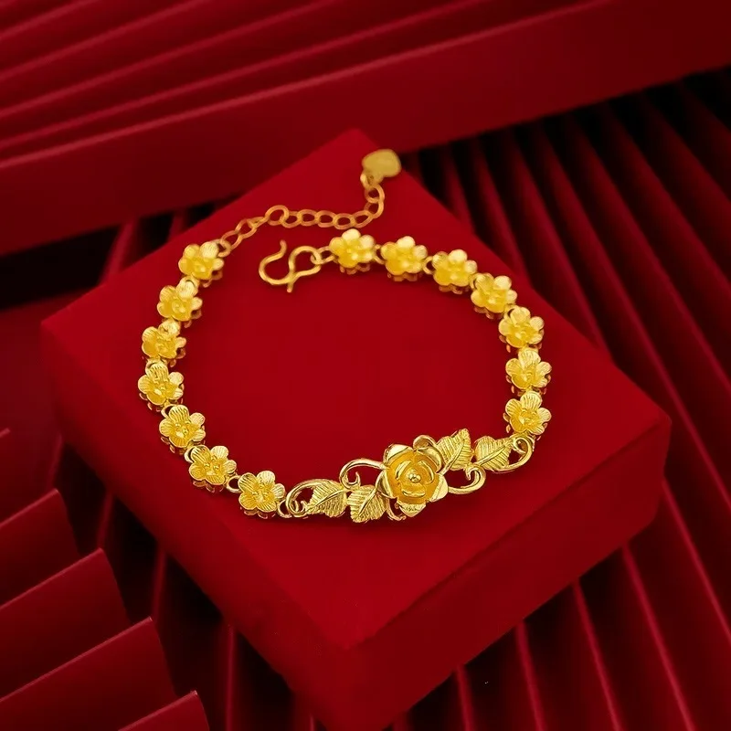 Gold-plated rose bracelet for women, light luxury and high-end feel, simulated flowers, adjustable, fashionable and versatile
Gold-plated rose bracelet for women, light luxury and high-end feel, simulated flowers, adjustable, fashionable and versatile