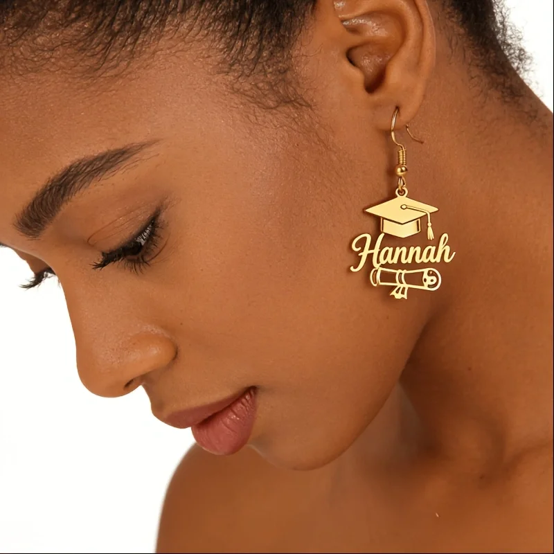 1 Pair Custom Name Dangle Earrings For Women Graduation Cap Diploma Personalized Stainless Steel Gold Plated Jewelry Gift
1 Pair Custom Name Dangle Earrings For Women Graduation Cap Diploma Personalized Stainless Steel Gold Plated Jewelry Gift