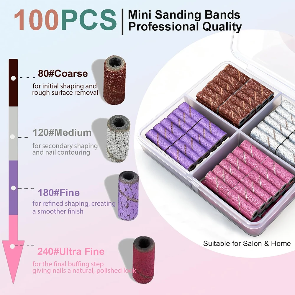100pcs 3mm Nail Sanding Bands-80/120/180/240 Grit Mini Nail Drill Bit Electric Nail File Accessory Polishing Manicure Tool
100pcs 3mm Nail Sanding Bands-80/120/180/240 Grit Mini Nail Drill Bit Electric Nail File Accessory Polishing Manicure Tool