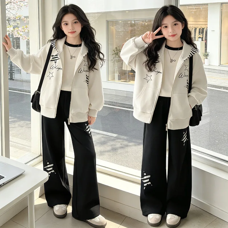 Girls Suit Spring Autumn 2026 Casual Sportswear Star Print Hooded Jacket And Wide Leg Pants Two Piece Set Children's Clothing
Girls Suit Spring Autumn 2026 Casual Sportswear Star Print Hooded Jacket And Wide Leg Pants Two Piece Set Children's Clothing