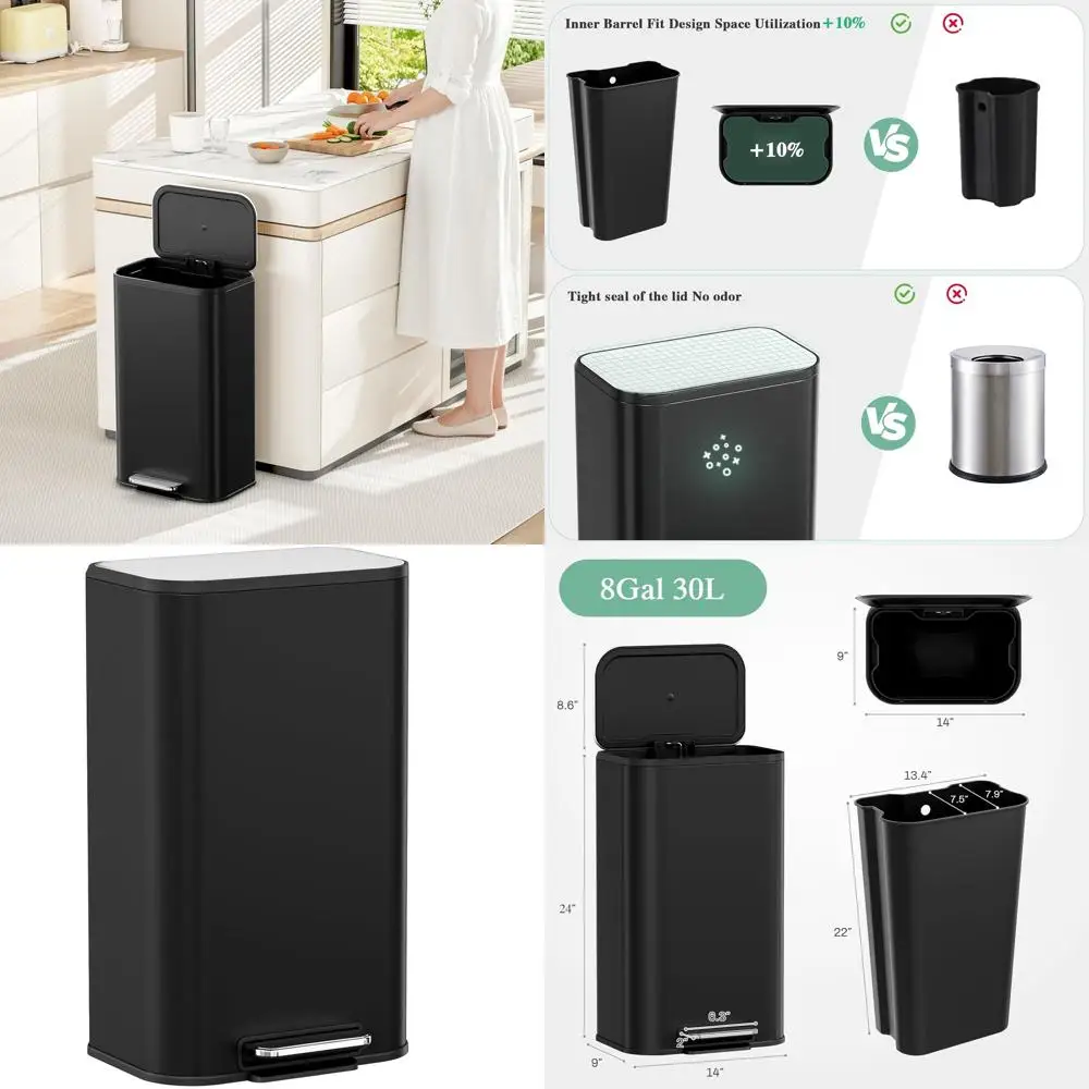 8 Gallon Step-On Trash Can with Soft-Close Lid, Square Garbage Bin with Removable Bucket and Handle, Stain-Resistant, Black
8 Gallon Step-On Trash Can with Soft-Close Lid, Square Garbage Bin with Removable Bucket and Handle, Stain-Resistant, Black