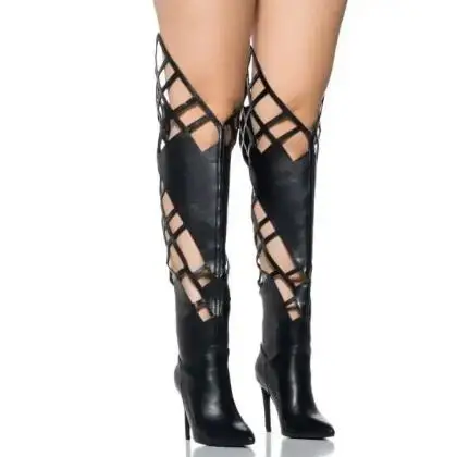 New Women Black Leather Hollow Cuts Out Gladiator Pointed Toe Thin Heels Over The Knee Boots Irregular Calf Pull On Long Boots
New Women Black Leather Hollow Cuts Out Gladiator Pointed Toe Thin Heels Over The Knee Boots Irregular Calf Pull On Long Boots