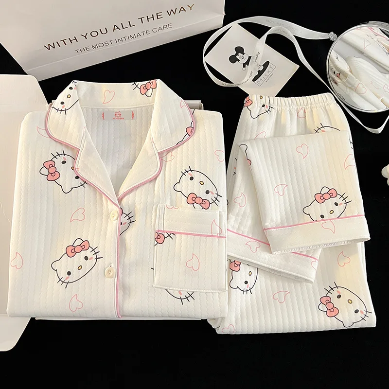 Пижамы из воздушного хлопка Kuromi Hello Kitty для девочек, осенне-зимние, многослойные, утепленные, с длинными рукавами, домашняя одежда для девочек на зиму
Пижамы из воздушного хлопка Kuromi Hello Kitty для девочек, осенне-зимние, многослойные, утепленные, с длинными рукавами, домашняя одежда для девочек на зиму