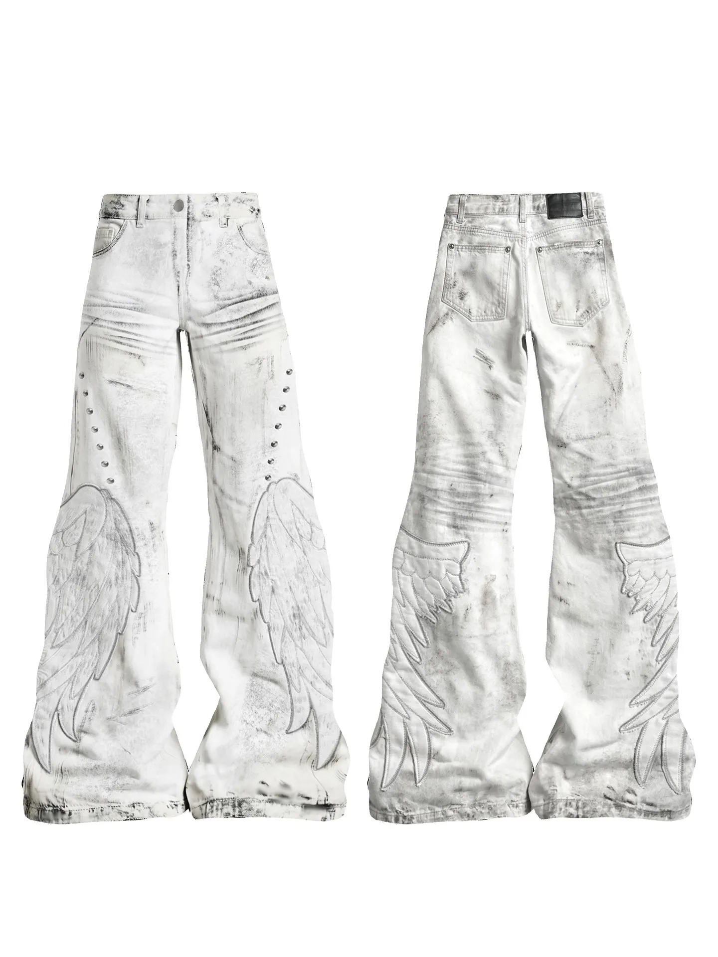 Vintage American Street Angel Patched Jeans High Waist Relaxed Fit Distressed Embroidery Bell Bottoms for Men And Women
Vintage American Street Angel Patched Jeans High Waist Relaxed Fit Distressed Embroidery Bell Bottoms for Men And Women
