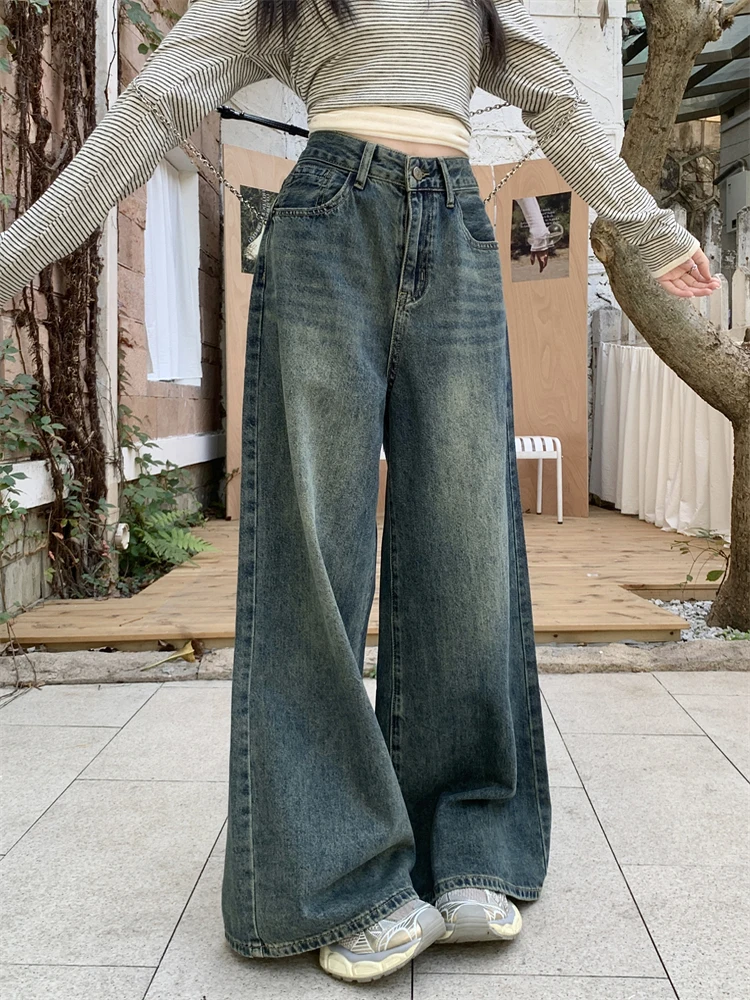 American Style Retro High Waist Straight Leg Denim Jeans Women's Wide Leg Pants Summer Washed Old Jeans Loose Fit Blue
American Style Retro High Waist Straight Leg Denim Jeans Women's Wide Leg Pants Summer Washed Old Jeans Loose Fit Blue