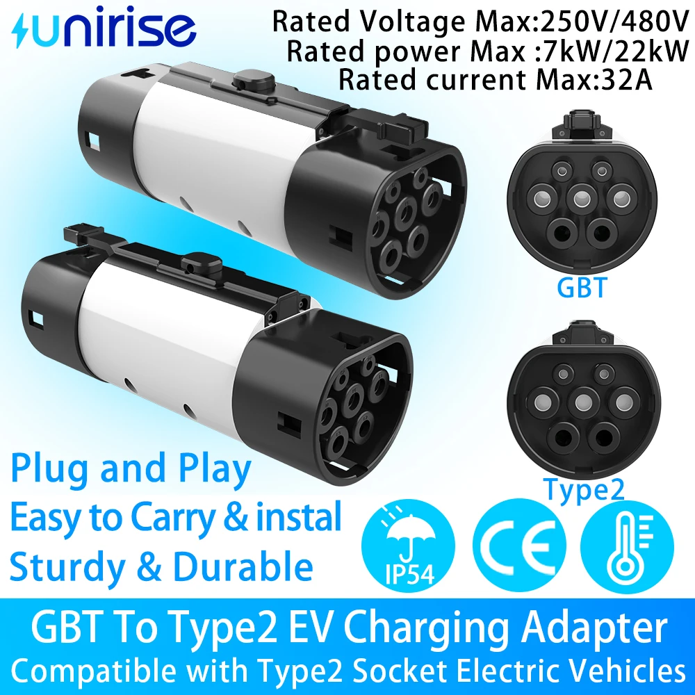 GBT to Type2 EV Charger Adapter 250-480V 1/3phase 7-22KW Fast Charging Converter Compatible with electric vehicles TYPE2 socket
GBT to Type2 EV Charger Adapter 250-480V 1/3phase 7-22KW Fast Charging Converter Compatible with electric vehicles TYPE2 socket