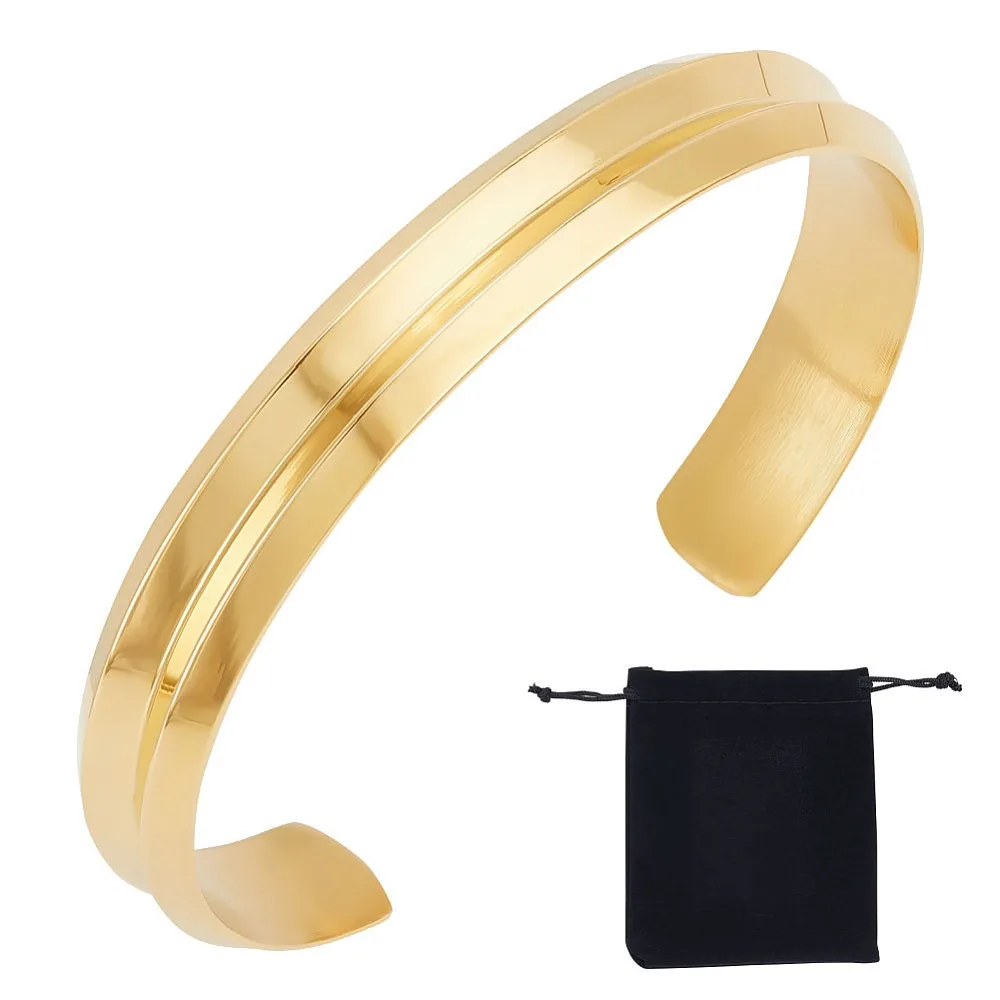 304 Stainless Steel Grooved Line Open Cuff Bangle for Men Women Golden Inner Diameter: 1-3/4x2-1/4 inch(4.55x5.75cm)
304 Stainless Steel Grooved Line Open Cuff Bangle for Men Women Golden Inner Diameter: 1-3/4x2-1/4 inch(4.55x5.75cm)