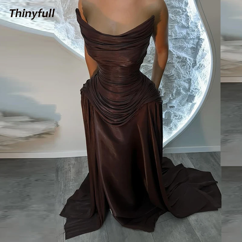 Thinyfull A-line Glitter Satin Prom Dress Strapless Sleeveless Luxurious Evening Dresses Arab Gowns robes de soirée Customized
Thinyfull A-line Glitter Satin Prom Dress Strapless Sleeveless Luxurious Evening Dresses Arab Gowns robes de soirée Customized
