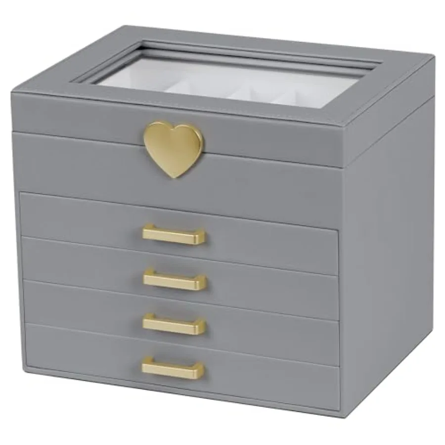 Шкатулка для драгоценностей 5-слойная шкатулка-органайзер для ювелирных изделий со стеклянной крышкой Серый ящик для хранения из искусственной кожи в форме сердца для ожерелья, серег, колец B
Шкатулка для драгоценностей 5-слойная шкатулка-органайзер для ювелирных изделий со стеклянной крышкой Серый ящик для хранения из искусственной кожи в форме сердца для ожерелья, серег, колец B