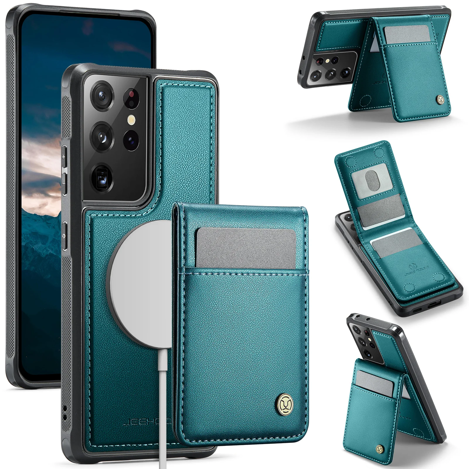 For Samsung Galaxy S21 Ultra 5G Leather Back Cover Compatible with MagSafe JEEHOOD J06 Phone Case with Card Bag RFID Blocking -
For Samsung Galaxy S21 Ultra 5G Leather Back Cover Compatible with MagSafe JEEHOOD J06 Phone Case with Card Bag RFID Blocking -