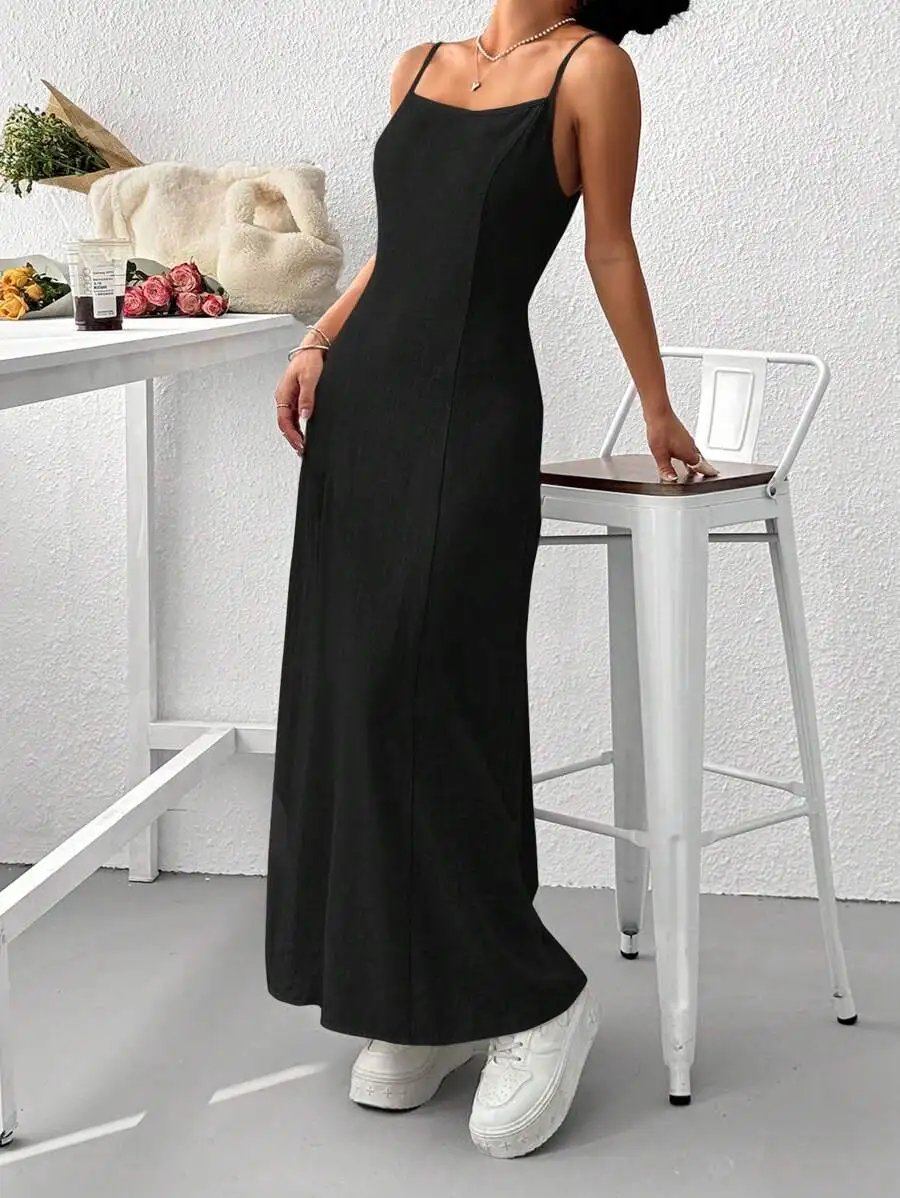 Black Woven Spaghetti Strap Backless Maxi Dress For Women
Black Woven Spaghetti Strap Backless Maxi Dress For Women