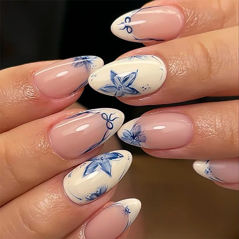 24PCS Almond Cross Border Hot Selling Blue White Simple Fake Nails Short Almond Nails Press on Nails Wholesale Wearable Manicure
24PCS Almond Cross Border Hot Selling Blue White Simple Fake Nails Short Almond Nails Press on Nails Wholesale Wearable Manicure