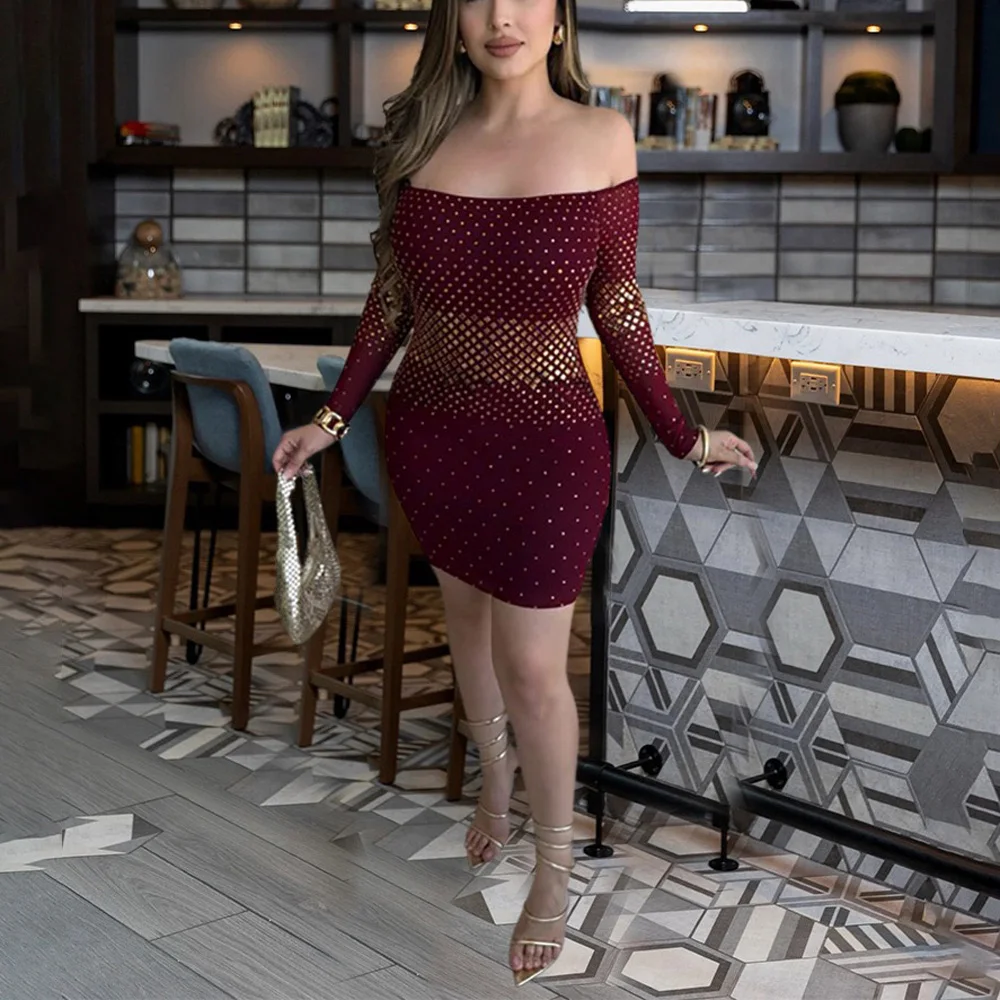 Sexy Dresses for Woman Off the Shoulder Full Sleeve Sheath Diamond Mini Length Elegant Evening Night Club Vestidos Dress Clothes
Sexy Dresses for Woman Off the Shoulder Full Sleeve Sheath Diamond Mini Length Elegant Evening Night Club Vestidos Dress Clothes