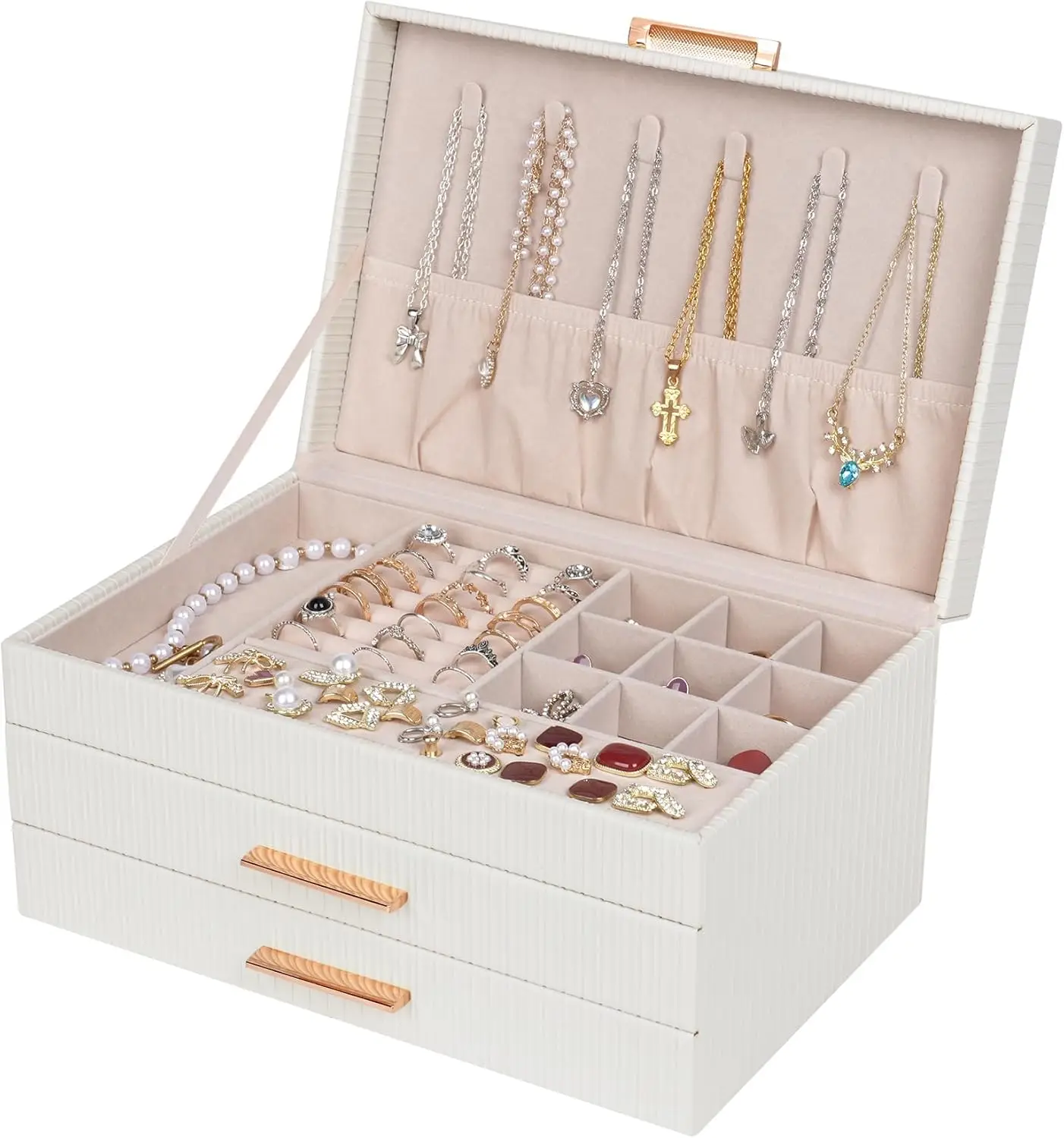 Jewelry Box for Women, 3-Tier Organizer with 2 Drawers, Modern White Jewelry Holder for Rings, Necklaces, Earrings – Gift Idea
Jewelry Box for Women, 3-Tier Organizer with 2 Drawers, Modern White Jewelry Holder for Rings, Necklaces, Earrings – Gift Idea