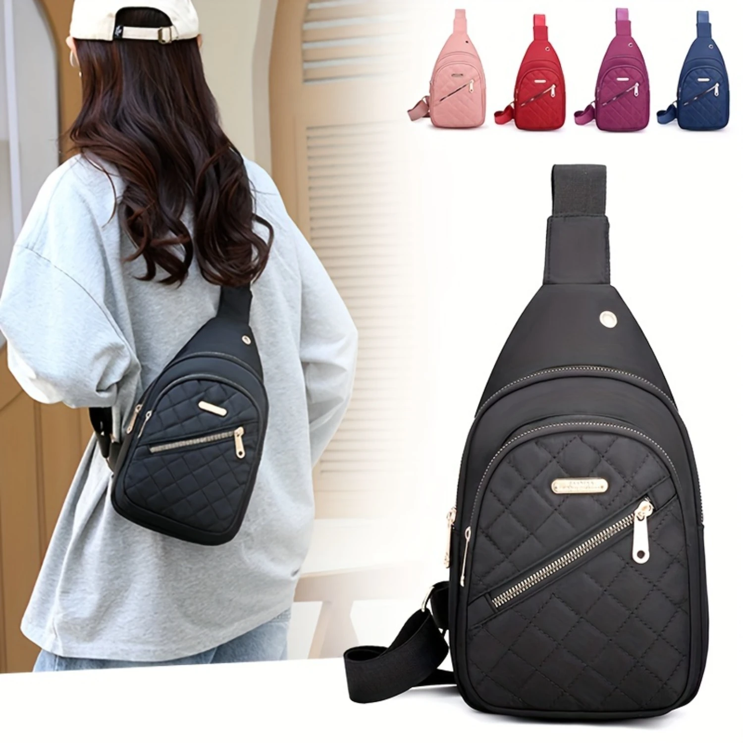 1pc, Chic Quilted Crossbody Sling Bag For Women, Casual Nylon Chest Pack, Versatile Shoulder Bag With Multi-Layer , For Tr
1pc, Chic Quilted Crossbody Sling Bag For Women, Casual Nylon Chest Pack, Versatile Shoulder Bag With Multi-Layer , For Tr