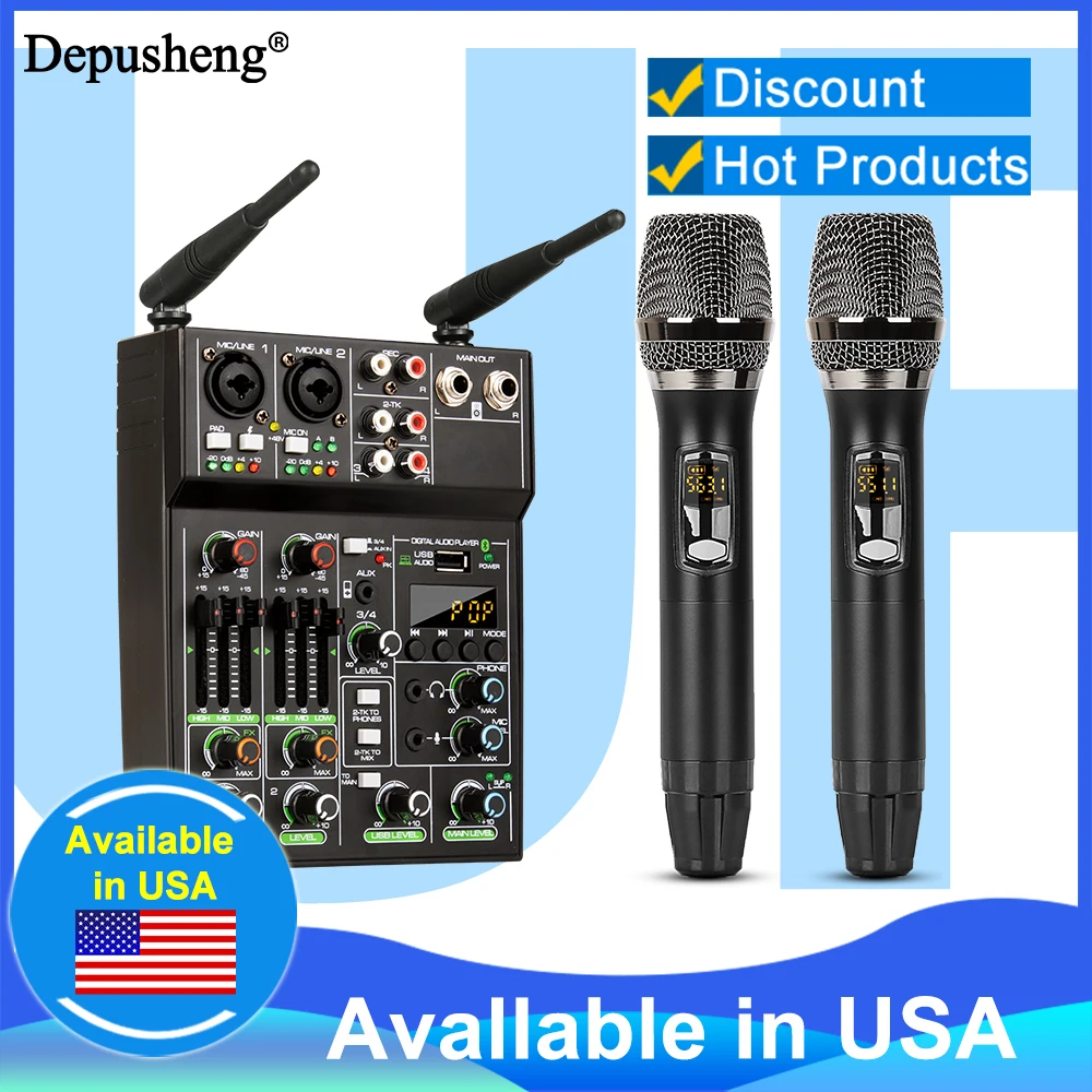 Audio Mixer 4 Channel High Power Amplifie Sound mixing with Microphone Depusheng UF4-M Digital Board Console for Karaoke Stage
Audio Mixer 4 Channel High Power Amplifie Sound mixing with Microphone Depusheng UF4-M Digital Board Console for Karaoke Stage