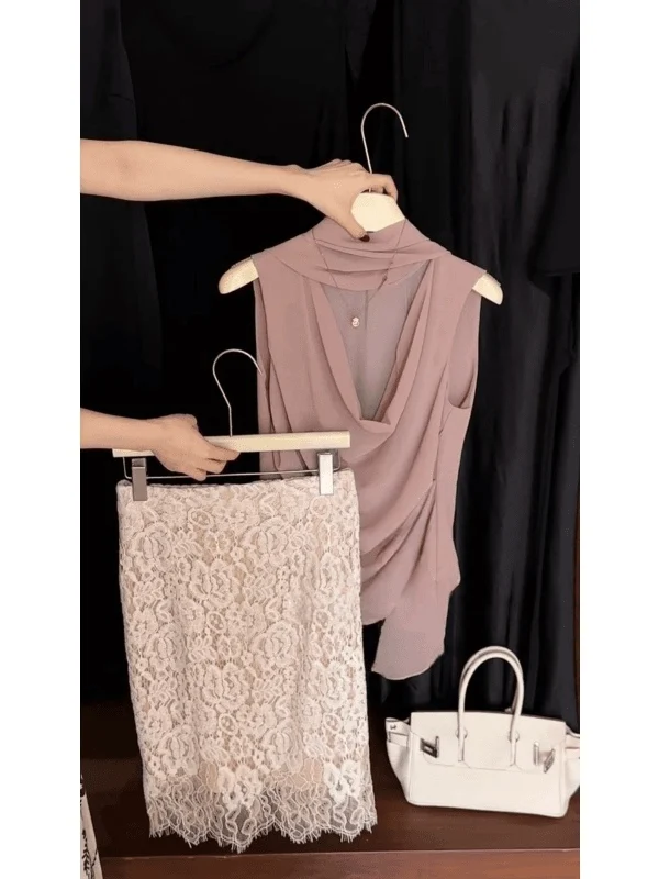 2026 Summer Fashion Set High Waist Lace Half Skirt Sleeveless Shirt Design Sense Draped Collar Versatile Casual Style Women's...
2026 Summer Fashion Set High Waist Lace Half Skirt Sleeveless Shirt Design Sense Draped Collar Versatile Casual Style Women's...